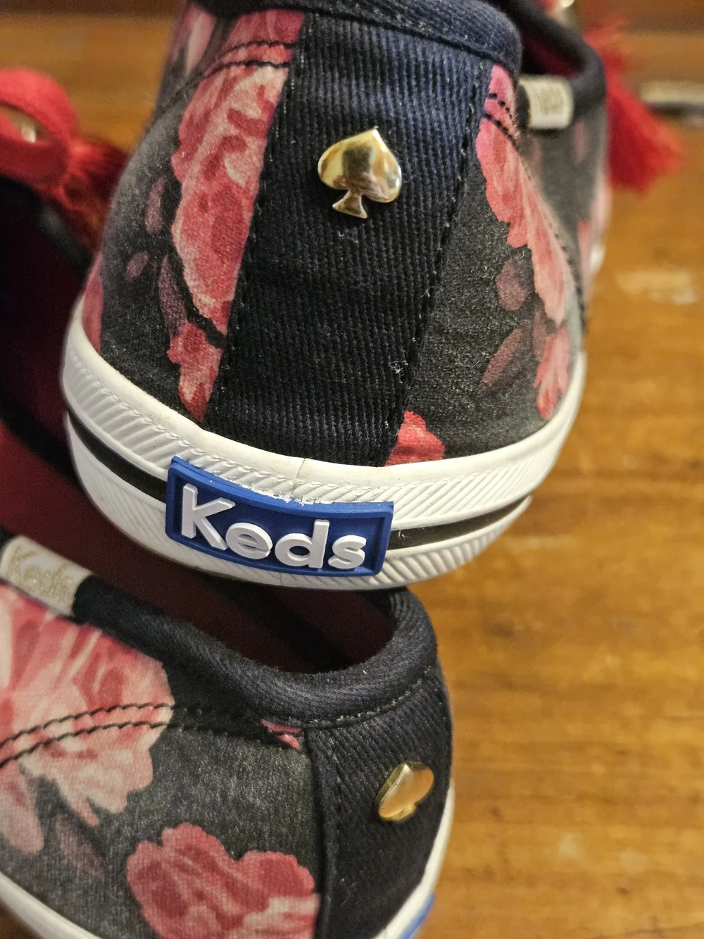kate spade Black Sneakers with Red Floral Print and Red Tassels